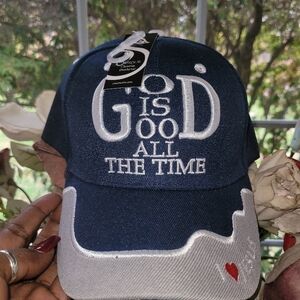 Navy Blue and White Cap with Embroidered Design